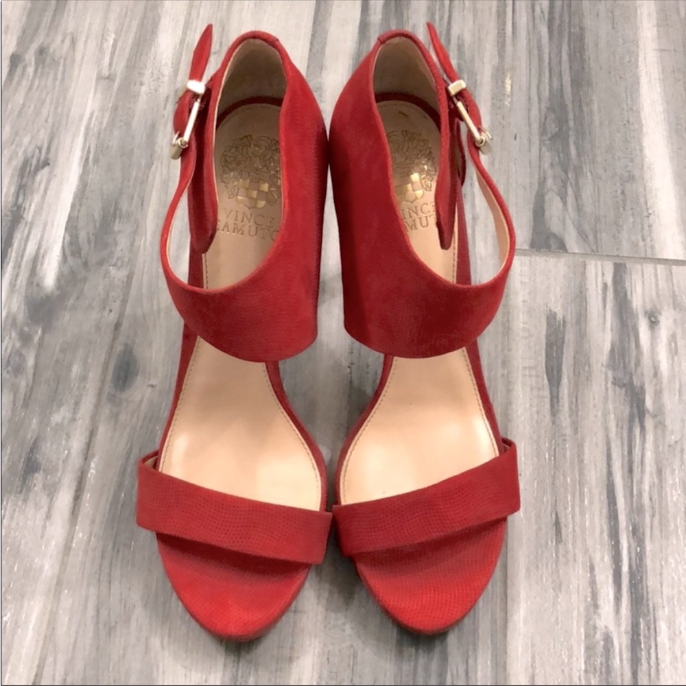 Vince Camuto Red Suede Ankle Strap Heels